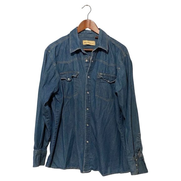 Bit & Bridle Blue Denim Long Sleeve Pearl Snap Down Men's XXL - Picture 1 of 6